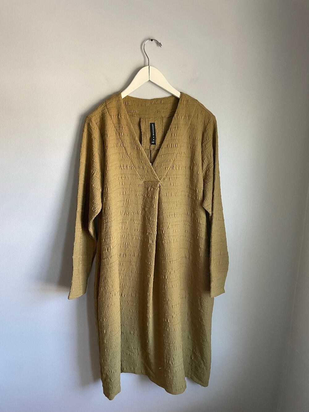 Gershon Bram V neck Dress Long Sleeve Lagenlook Pockets NWT Mustard Medium
